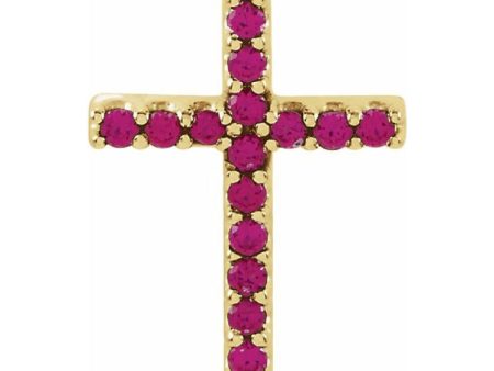 14K Yellow Natural Ruby Petite Cross Pendant Fashion