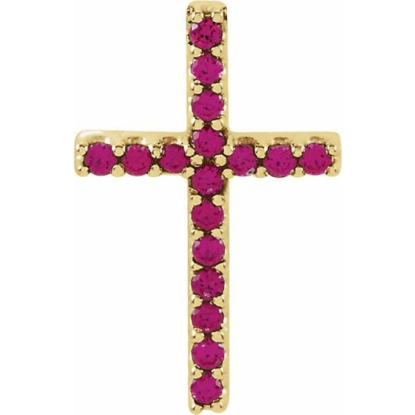 14K Yellow Natural Ruby Petite Cross Pendant Fashion