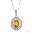 8x6 MM Oval Cut Citrine and 1 20 Ctw Single Cut Diamond Pendant in Sterling Silver with Chain Online Hot Sale