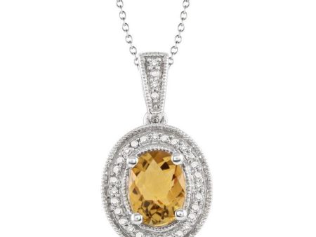 8x6 MM Oval Cut Citrine and 1 20 Ctw Single Cut Diamond Pendant in Sterling Silver with Chain Online Hot Sale