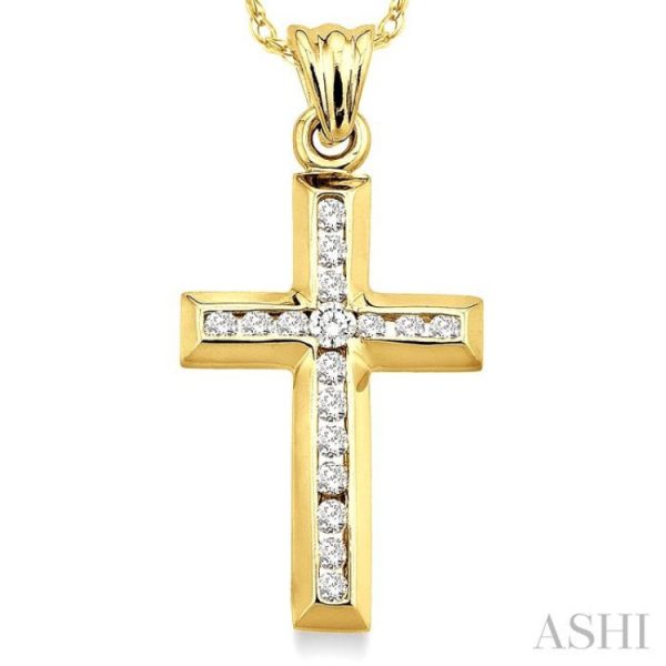 1 4 Ctw Round Cut Diamond Cross Pendant in 10K Yellow Gold with Chain Online Hot Sale