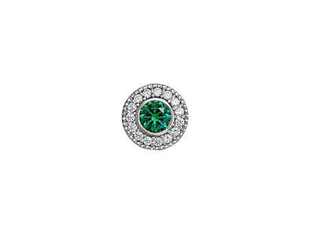 Platinum Finish Sterling Silver Micropave Round Simulated Emerald Charm with Simulated Diamonds for BL2300B on Sale