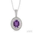 8x6 MM Oval Cut Amethyst and 1 20 Ctw Single Cut Diamond Pendant in Sterling Silver with Chain Online