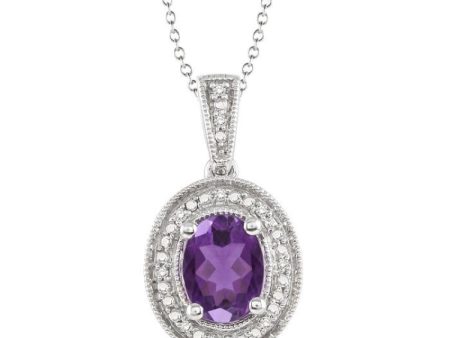 8x6 MM Oval Cut Amethyst and 1 20 Ctw Single Cut Diamond Pendant in Sterling Silver with Chain Online