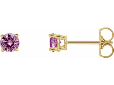 14K Yellow 4 mm Natural Pink Sapphire Stud Earrings Discount