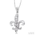 1 6 Ctw Round Cut Diamond Fleur De Lis Pendant in 14K White Gold with Chain For Sale