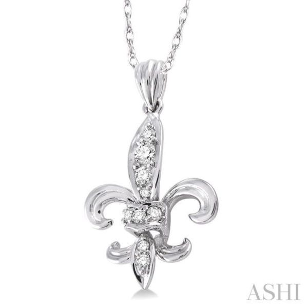 1 6 Ctw Round Cut Diamond Fleur De Lis Pendant in 14K White Gold with Chain For Sale