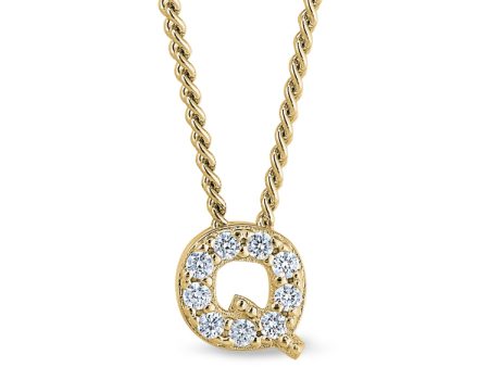 Gold Finish Sterling Silver Micropave Q Initial Pendant with Simulated Diamonds on 18  Curb Chain Discount