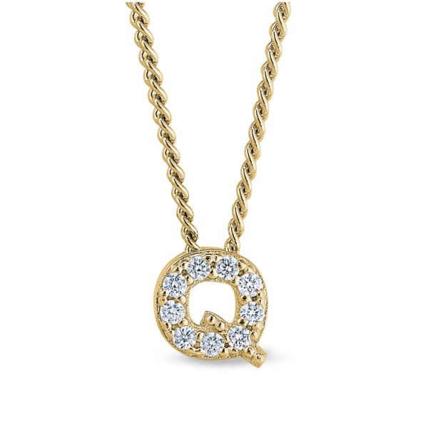 Gold Finish Sterling Silver Micropave Q Initial Pendant with Simulated Diamonds on 18  Curb Chain Discount