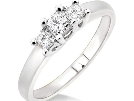 1 2 Ctw 3 Stone Princess Cut Diamond Ring in 14K White Gold For Cheap