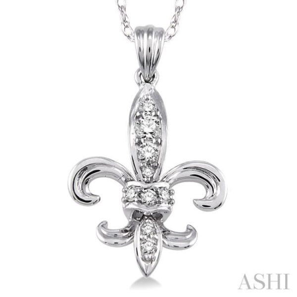 1 6 Ctw Round Cut Diamond Fleur De Lis Pendant in 14K White Gold with Chain For Sale