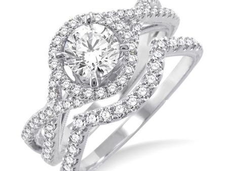 1 1 5 Ctw Diamond Wedding Set with 1 Ctw Round Cut Engagement Ring and 1 4 Ctw Wedding Band in 14K White Gold Sale