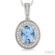 8x6 MM Oval Cut Blue Topaz and 1 20 Ctw Single Cut Diamond Pendant in Sterling Silver with Chain For Discount