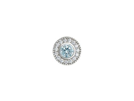 Platinum Finish Sterling Silver Micropave Round Simulated Aquamarine Charm with Simulated Diamonds for BL2300B Online Sale