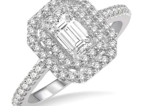 1 2 Ctw Diamond Ladies Engagement Ring with 1 4 Ct Emerald Cut Center Stone in 14K White Gold Online Sale