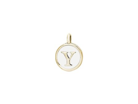 Gold Finish Sterling Silver White Enamel Initial Charm - Y Discount