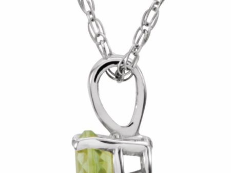 14K White 3 mm Imitation Peridot Youth Solitaire 14  Necklace For Cheap