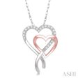 1 6 Ctw Interlocked Two Tone Double Heart Round Cut Diamond Pendant With Link Chain in 10K White and Rose Gold For Discount